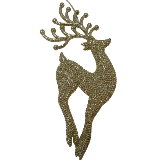Set Of 6 Gold Glittered Reindeer Christmas Ornaments With Hanging Strings For Ho - Picture 1 of 8